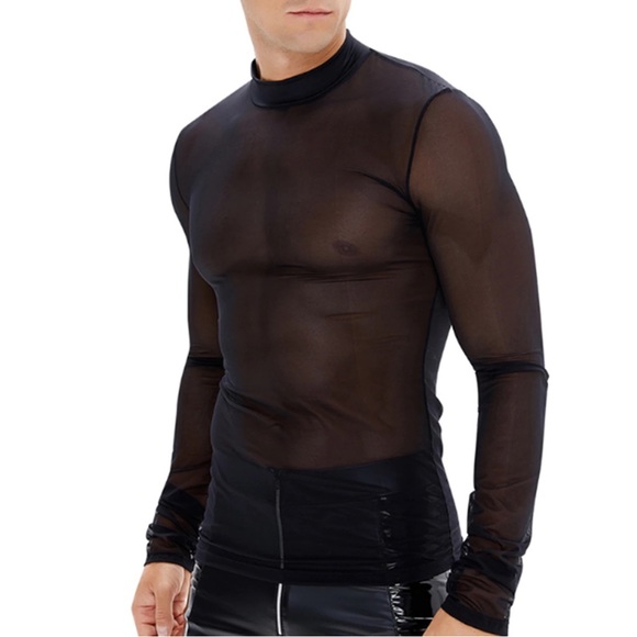Shirts | Mens Seethrough Mesh Shirt Mens Long Sleeve Club Attire Sheer ...